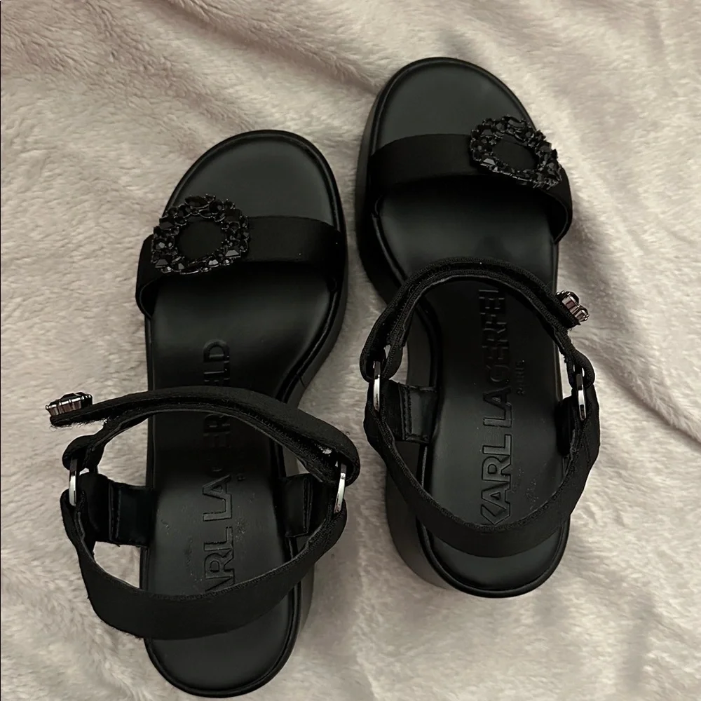 NWT Karl Lagerfeld Kiana Platform Wedge Sandal - Black - Women's Size 7.5 - Picture 7 of 12